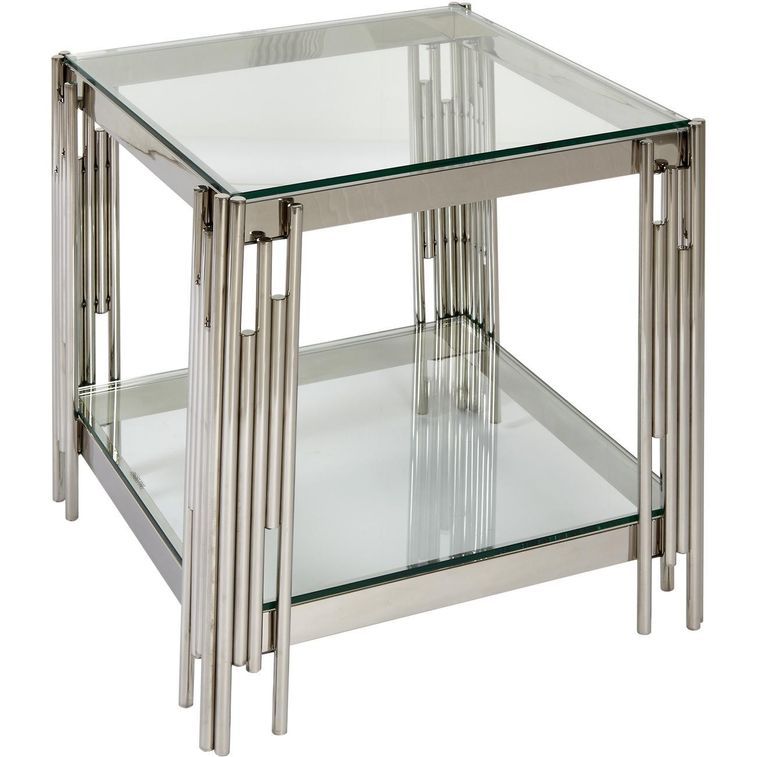 Table d'appoint carrée verre et pieds métal chromé Marwa - Photo n°1