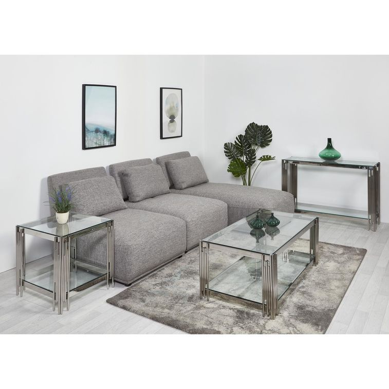 Table d'appoint carrée verre et pieds métal chromé Marwa - Photo n°5