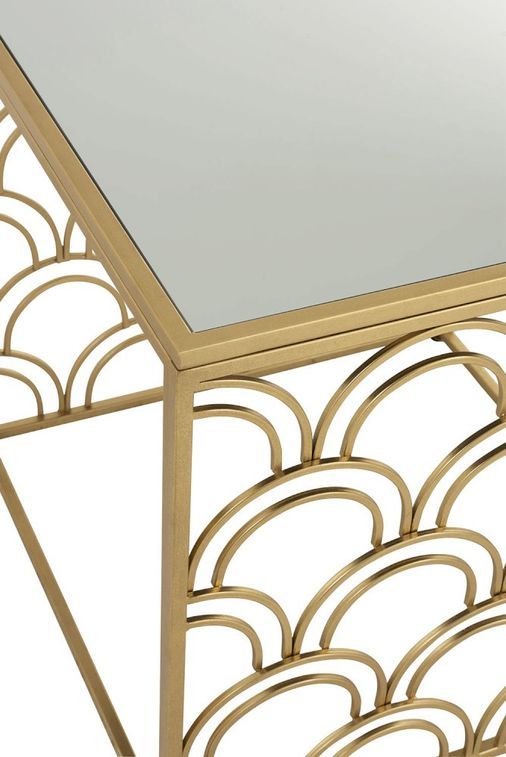 Table d'appoint carrée verre et pieds métal doré Ysarg - Photo n°2