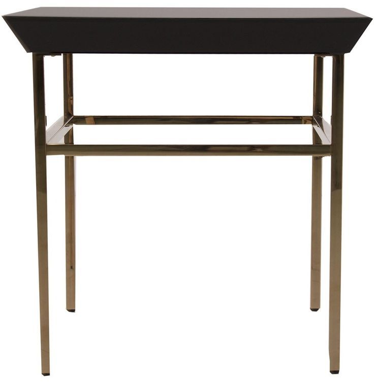 Table d'appoint carrée verre noir et pieds métal doré Moire - Photo n°2