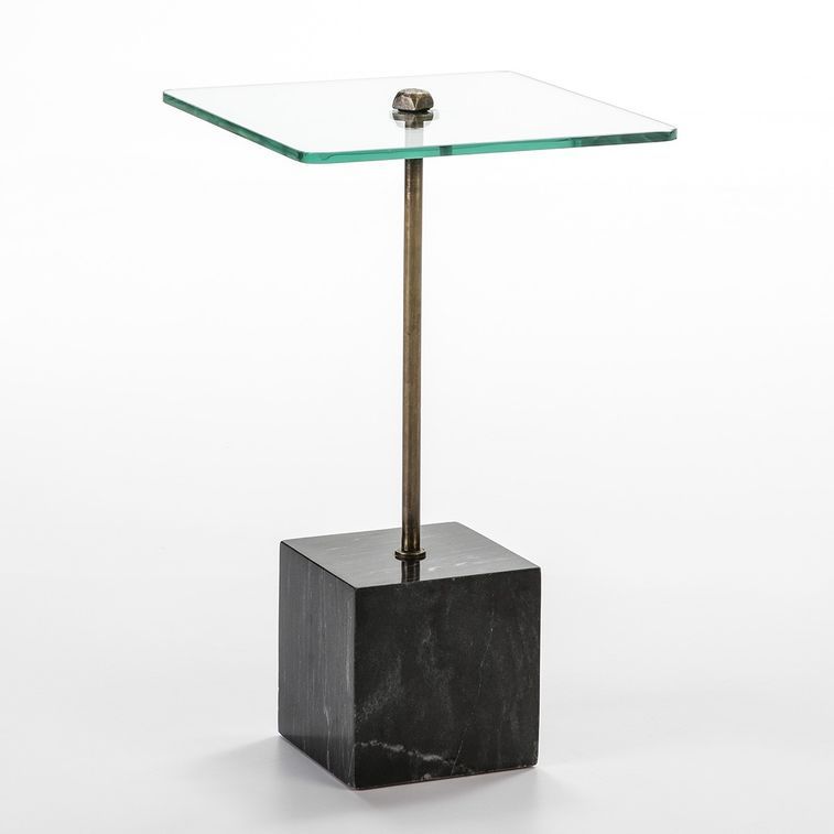 Table d'appoint carrée verre pied métal et marbre noir Siru - Photo n°1