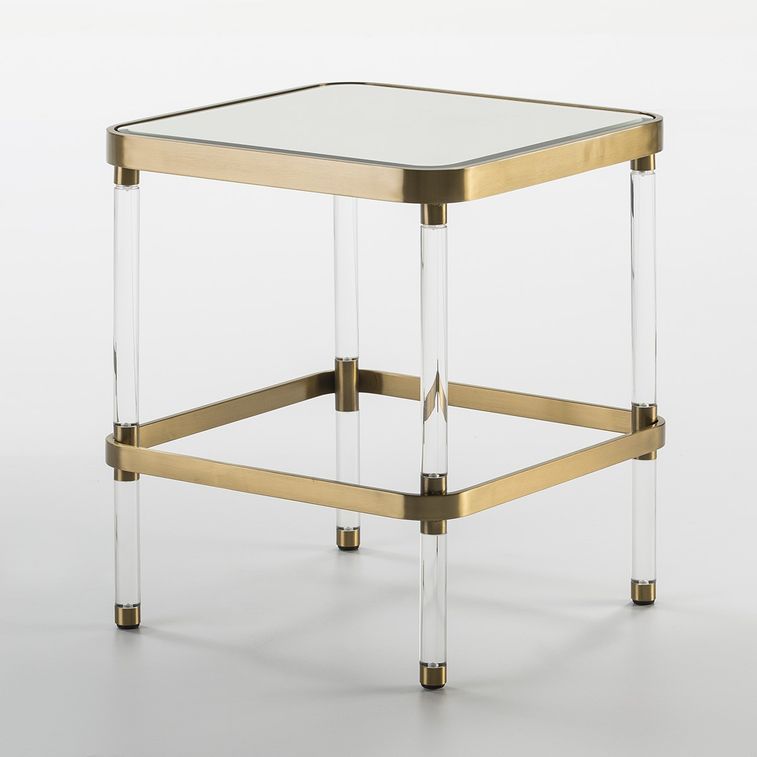 Table d'appoint carrée verre pieds acrylique et métal doré Meli - Photo n°1