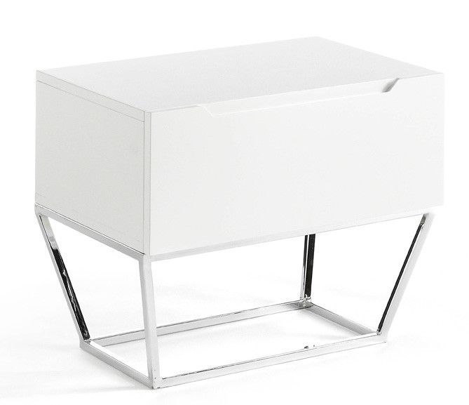 Table d'appoint design 1 tiroir laqué et pieds acier chromé Romus - Photo n°1