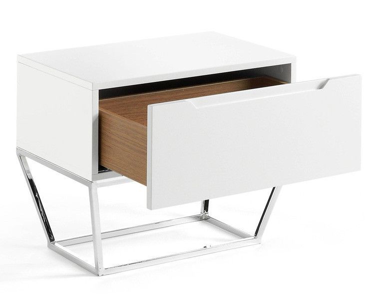 Table d'appoint design 1 tiroir laqué et pieds acier chromé Romus - Photo n°3