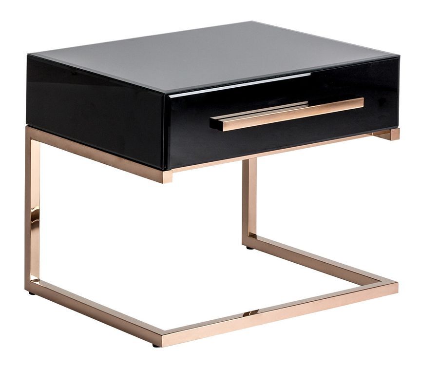Table d'appoint design pieds acier doré et plateau miroir noir Oliva - Lot de 2 - Photo n°1
