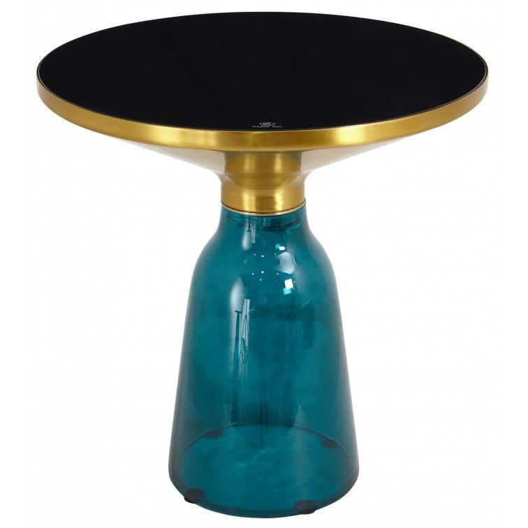 Table d'appoint design verre trempé bleu et noir Kloche 56 cm - Photo n°3