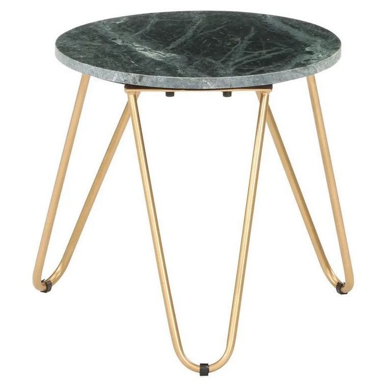 Table d'appoint effet marbre vert et pieds métal doré Emis D 40 cm - Photo n°1