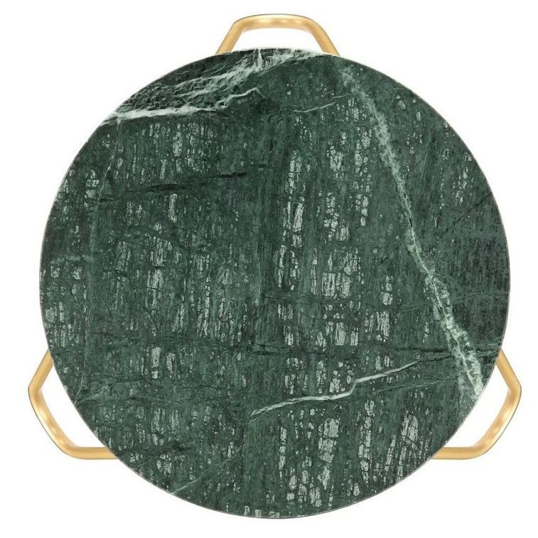 Table d'appoint effet marbre vert et pieds métal doré Emis D 40 cm - Photo n°2