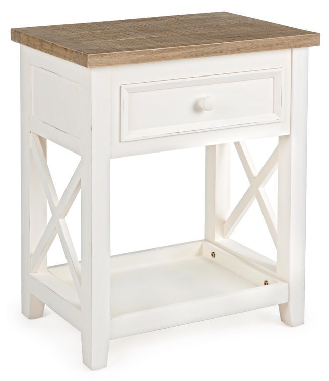 Table d'appoint en bois blanc 1 tiroir Elya - Lot de 2 - Photo n°1