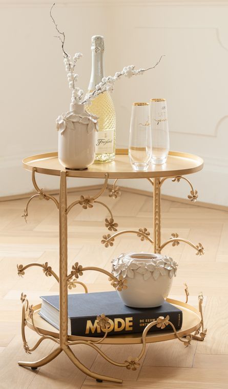 Table d'appoint en métal doré avec des motifs Lilo D 48 cm - Photo n°3