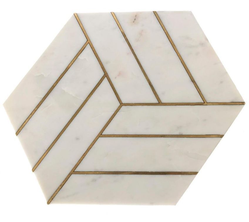 Table d'appoint marbre blanc et métal doré Gena - Photo n°3
