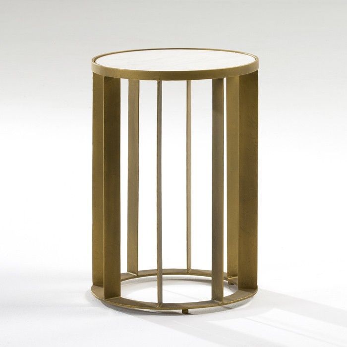 Table d'appoint marbre blanc et métal doré Gena H 61 cm - Photo n°1