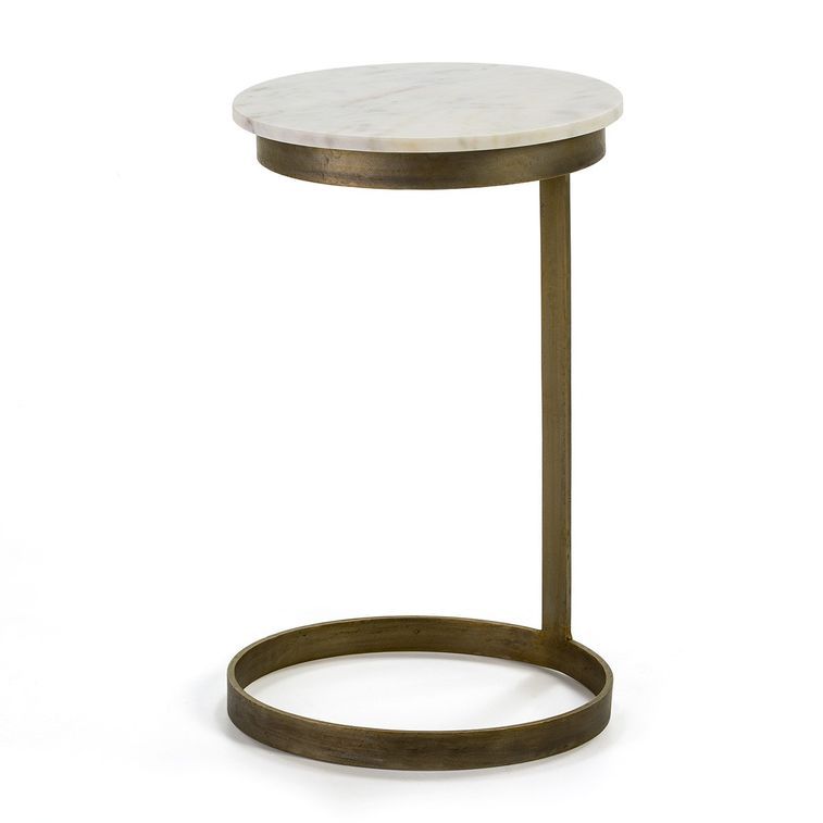 Table d'appoint marbre blanc et métal doré Junie D 40 cm - Photo n°1