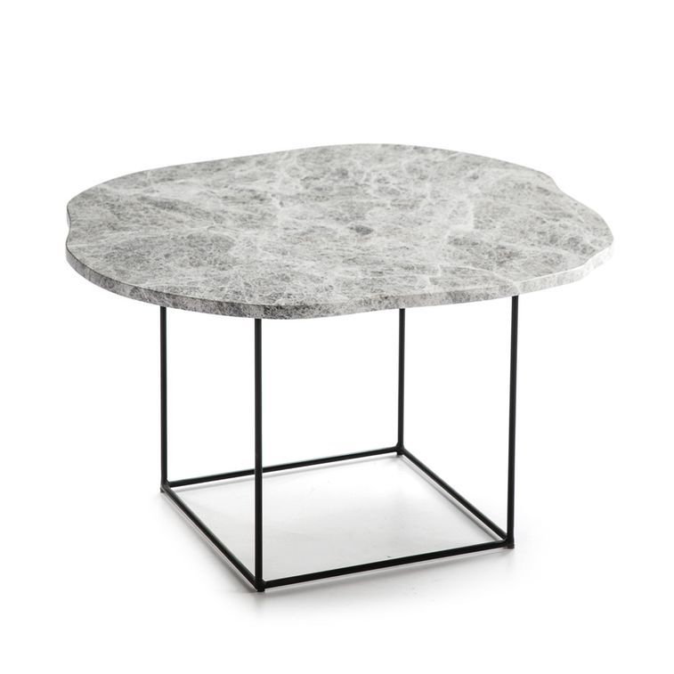 Table d'appoint marbre gris et pieds métal noir Trois - Photo n°1