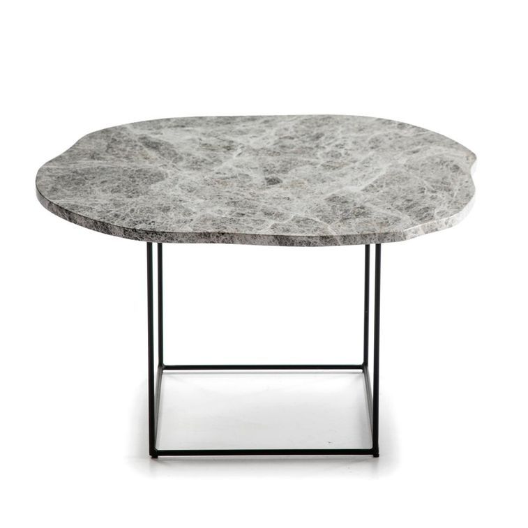 Table d'appoint marbre gris et pieds métal noir Trois - Photo n°3