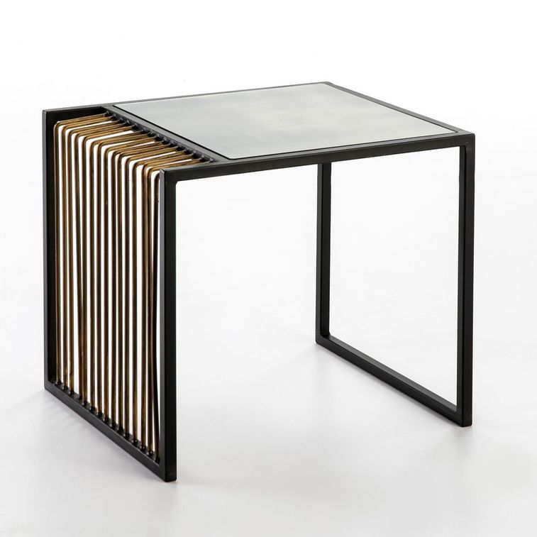 Table d'appoint miroir vieilli pieds métal noir et doré Kiara - Photo n°1