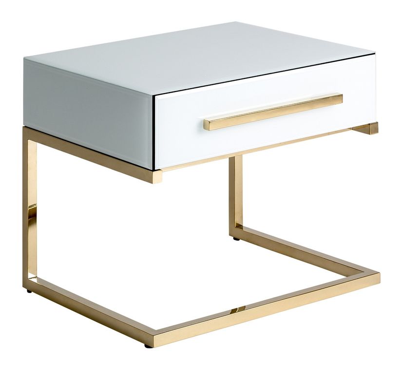 Table d'appoint design pieds acier doré et plateau miroir blanc Oliva 61 cm - Lot de 2 - Photo n°2