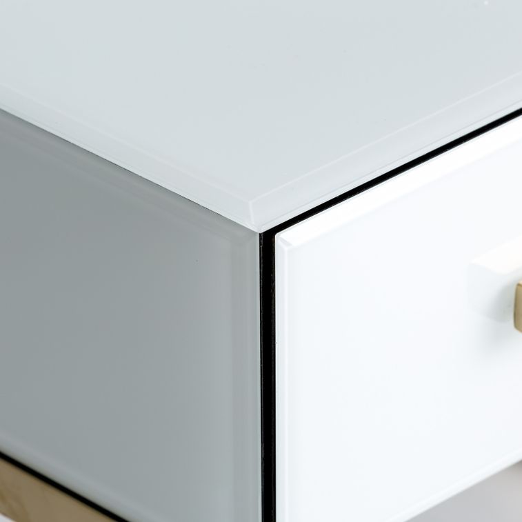Table d'appoint design pieds acier doré et plateau miroir blanc Oliva 61 cm - Lot de 2 - Photo n°3