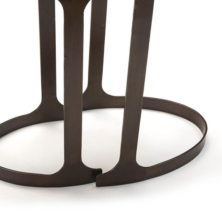 Table d'appoint ovale verre fumé et métal bronze Tjey - Lot de 2 - Photo n°5