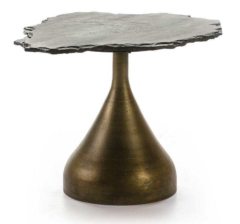 Table d'appoint pierre noir et métal doré Gina - Photo n°1