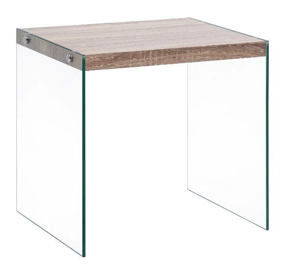 Table d'appoint rectangulaire chêne clair et verre trempé Chikie - Lot de 2 - Photo n°5
