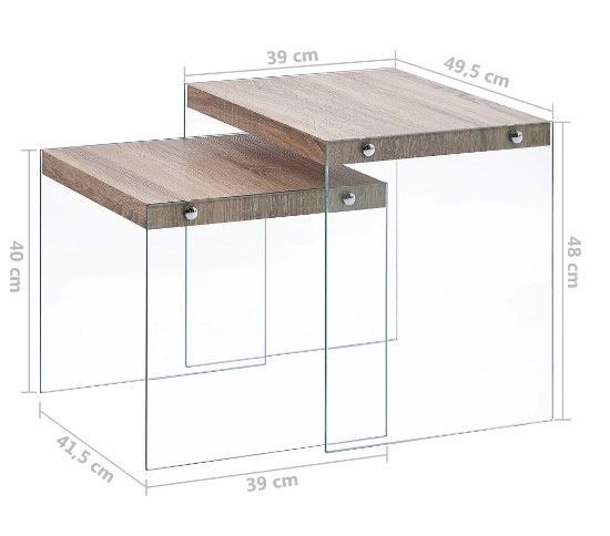 Table d'appoint rectangulaire chêne clair et verre trempé Chikie - Lot de 2 - Photo n°7