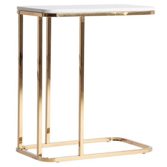 Table d'appoint rectangulaire marbre blanc et métal doré Anato - Photo n°1