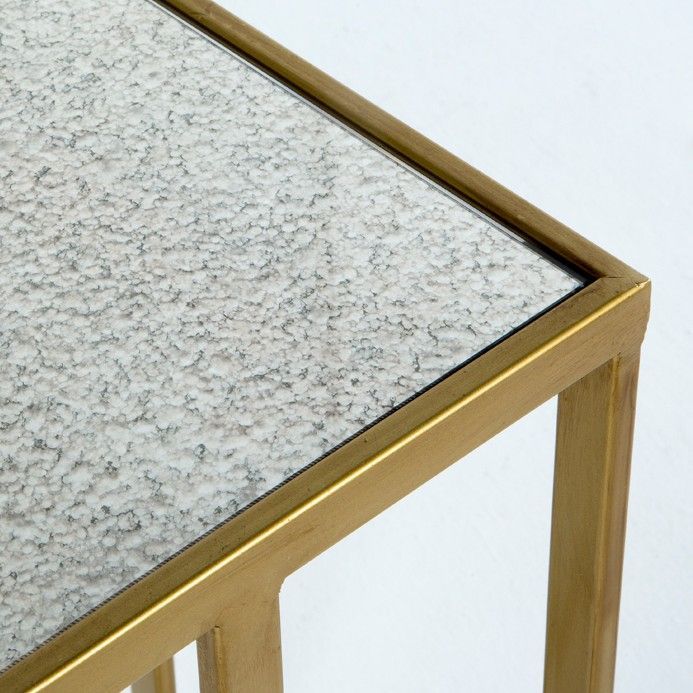 Table d'appoint rectangulaire miroir vieilli et métal doré Hugos - Photo n°3