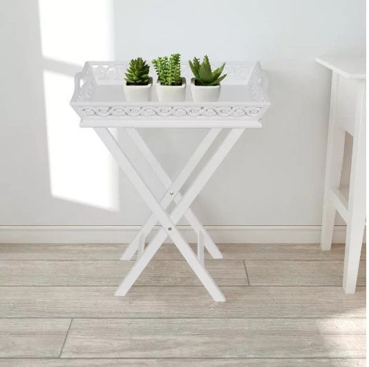 Table d'appoint rectangulaire plastique et pieds pin massif blanc Manu - Photo n°2