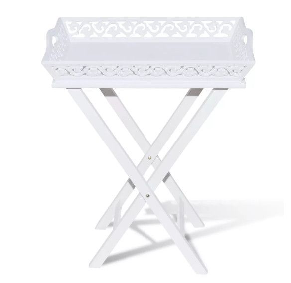 Table d'appoint rectangulaire plastique et pieds pin massif blanc Manu - Photo n°3