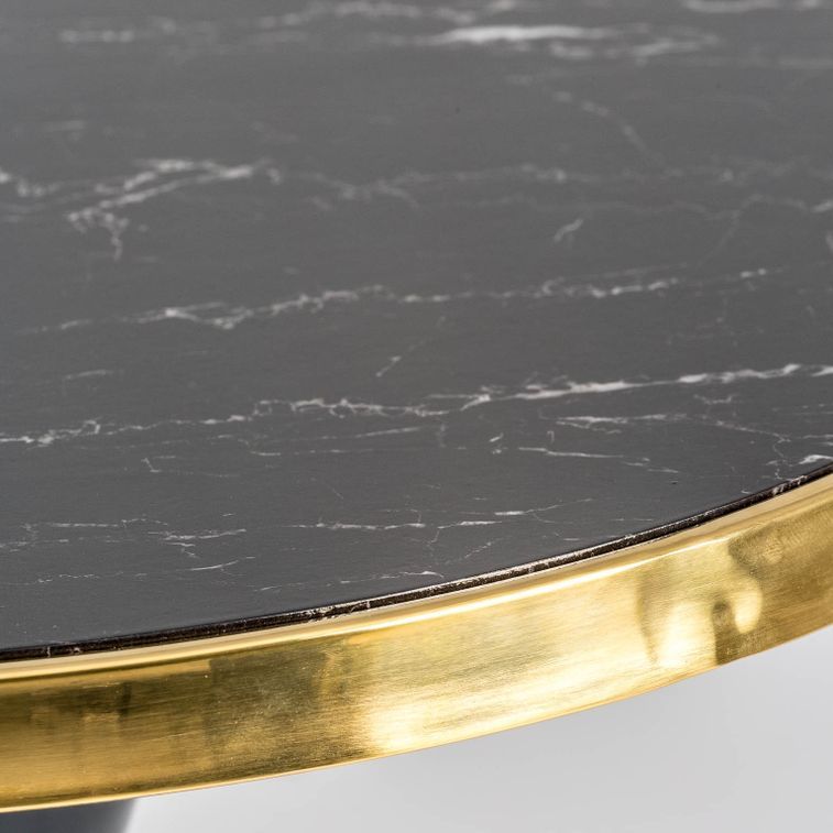 Table d'appoint résine imitation marbre noir et métal doré Nath - Photo n°3