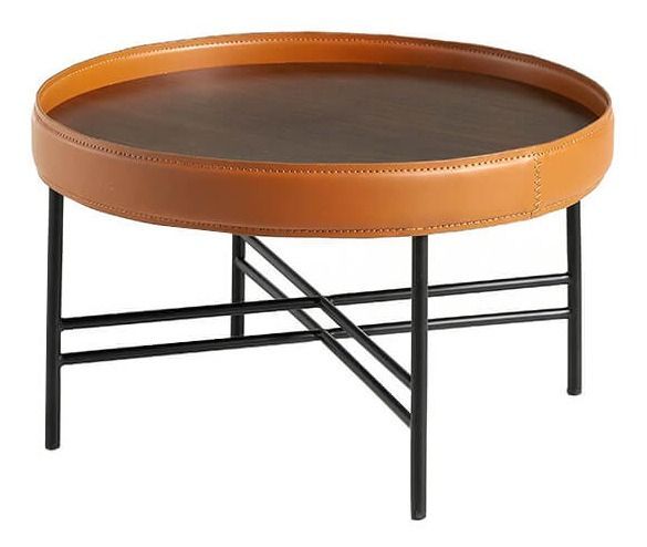 Table d'appoint rond en bois de noyer marron clair et noir Liza - Photo n°1