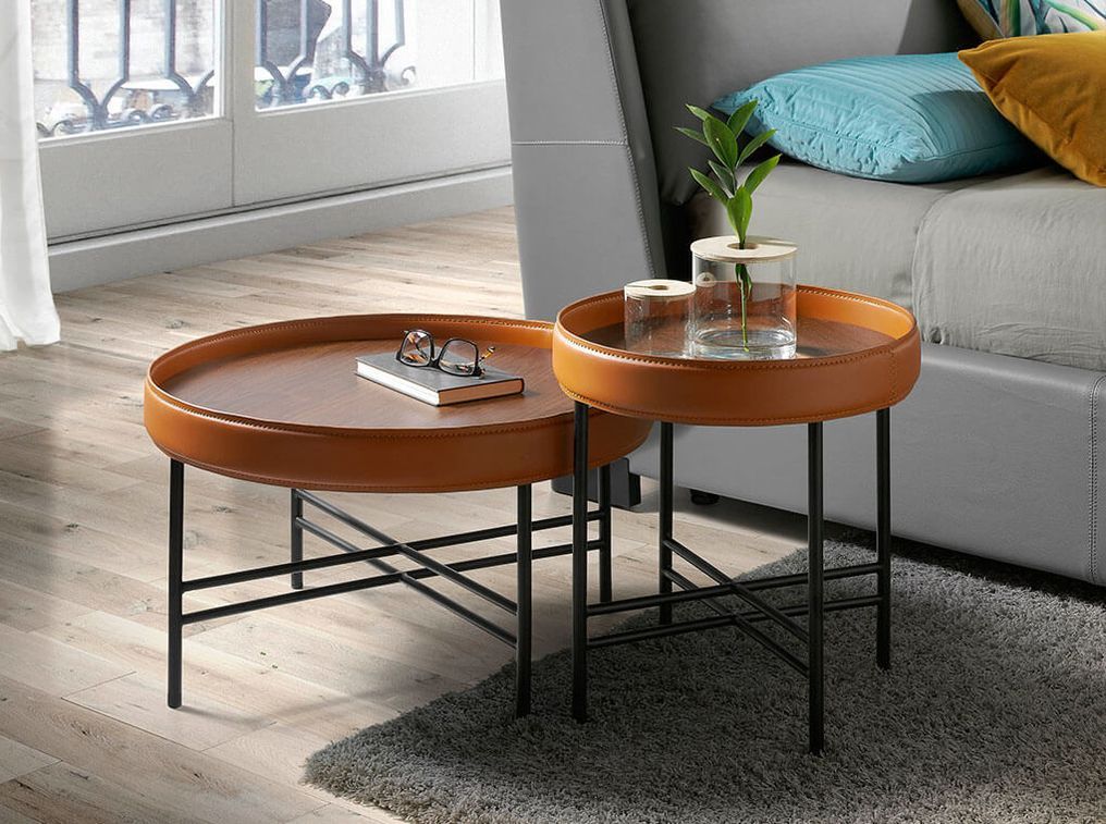 Table d'appoint rond en bois de noyer marron clair et noir Liza - Photo n°5