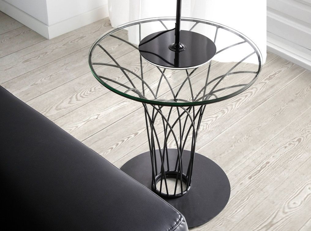 Table d'appoint ronde aronde plateau verre trempé et acier noir Pilya - Photo n°2