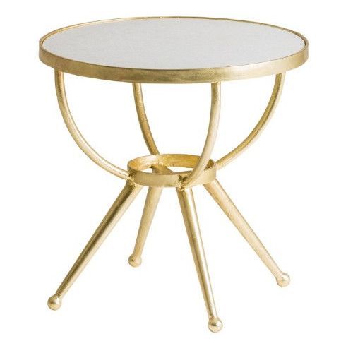 Table d'appoint ronde art déco marbre blanc et métal doré Sacha - Photo n°1