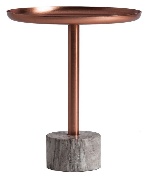 Table d'appoint ronde art déco métal cuivré et marbre Mapur - Photo n°1