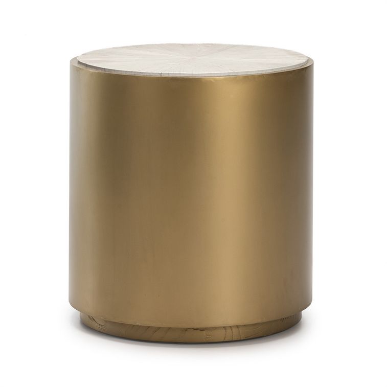Table d'appoint ronde bois blanc et métal doré Klass - Photo n°1