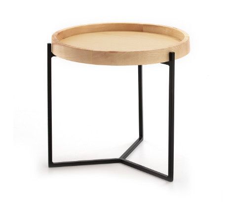 Table d'appoint ronde bois clair et métal noir Loft - Photo n°1