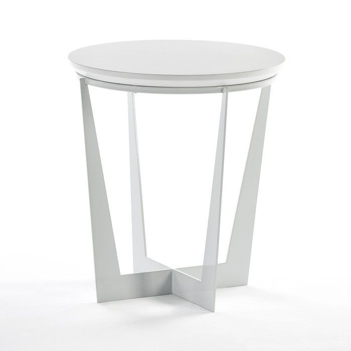 Table d'appoint ronde bois et métal blanc Farid - Photo n°1