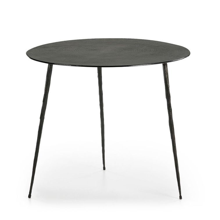 Table d'appoint ronde bois et métal noir Keysha - Photo n°1