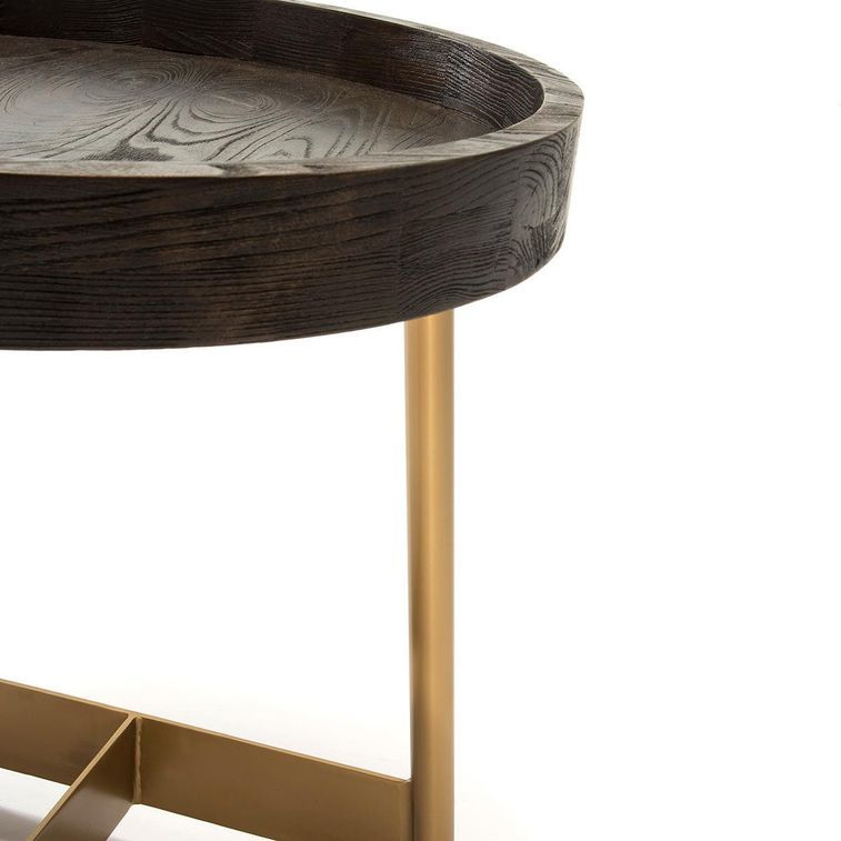 Table d'appoint ronde bois foncé et métal doré Kairi - Photo n°3