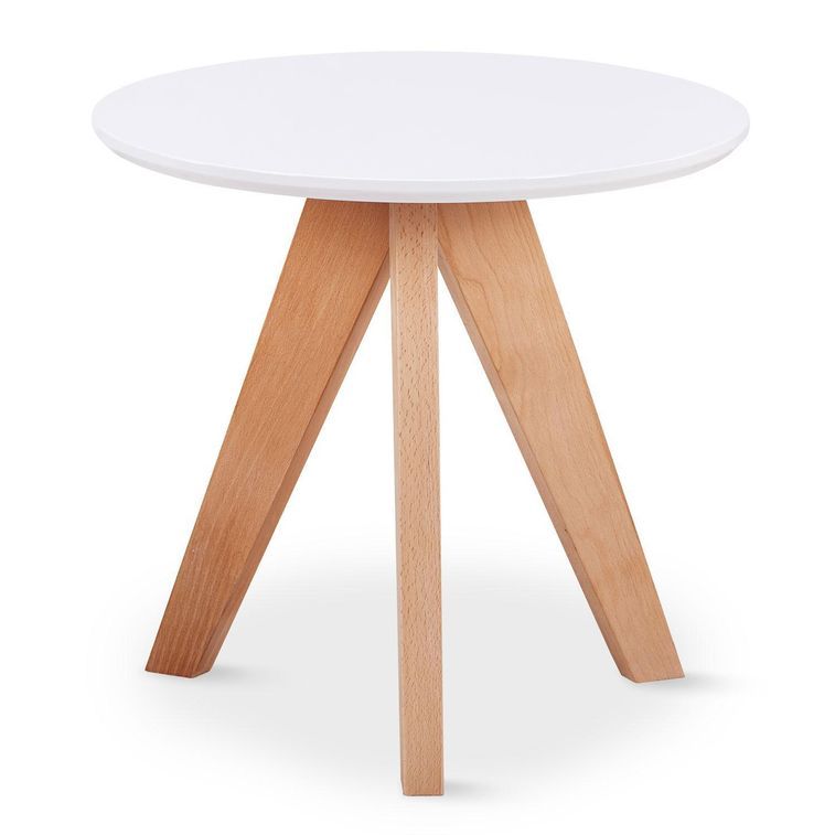 Table d'appoint ronde bois laqué blanc Scandinave - Lot de 3 - Photo n°2