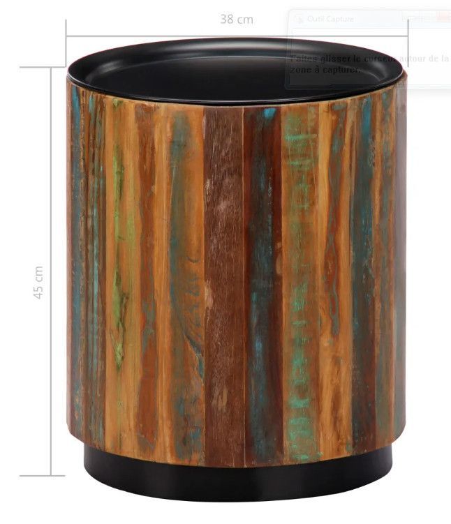 Table d'appoint ronde bois massif foncé recyclé et métal noir Wick - Photo n°8