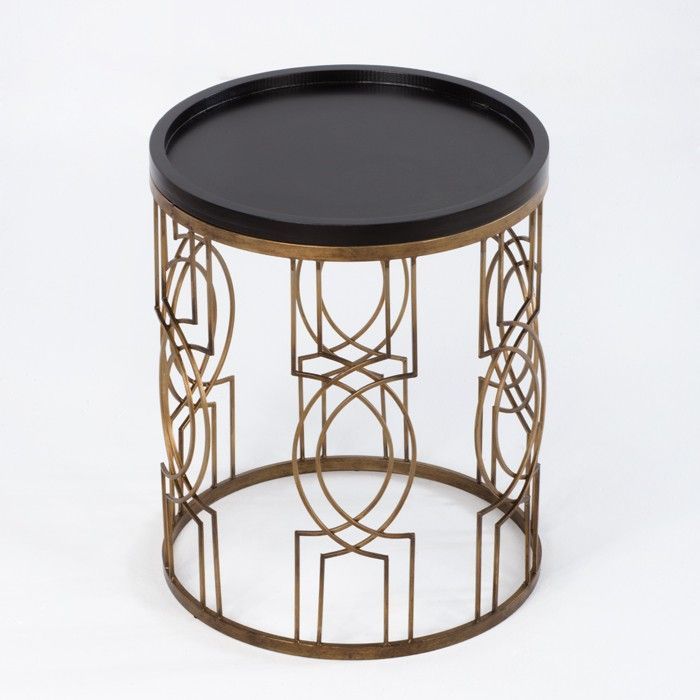 Table d'appoint ronde bois noir et métal doré Quieras - Photo n°1
