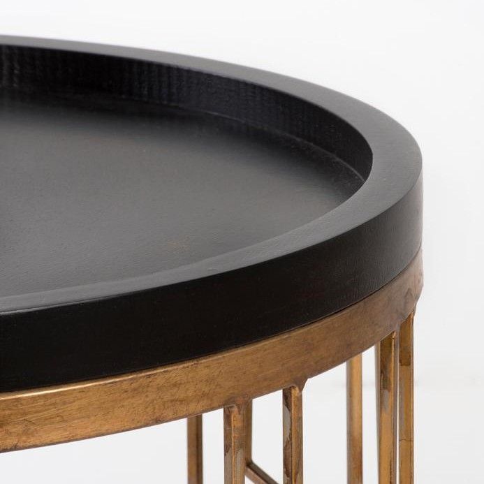 Table d'appoint ronde bois noir et métal doré Quieras - Photo n°3