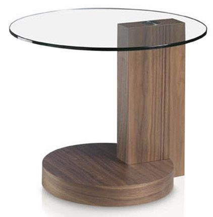 Table d'appoint ronde bois noyer et plateau verre trempé Lona - Photo n°1