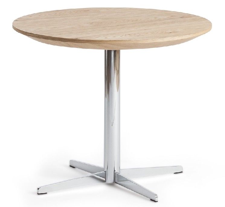 Table d'appoint ronde bois plaqué chêne et pieds acier inoxydable Kouba - Photo n°1