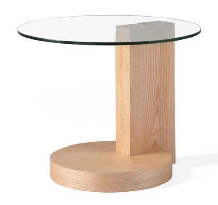 Table d'appoint ronde bois plaqué chêne et plateau verre trempé Zooka - Photo n°1