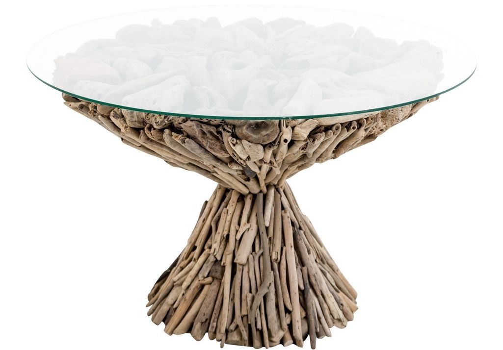 Table d'appoint ronde bois tropical massif clair et verre Vitto - Photo n°1