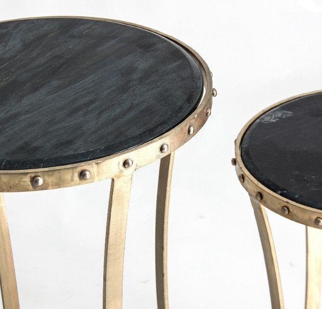 Table d'appoint ronde crystal noir et métal doré Zelli - Lot de 2 - Photo n°2